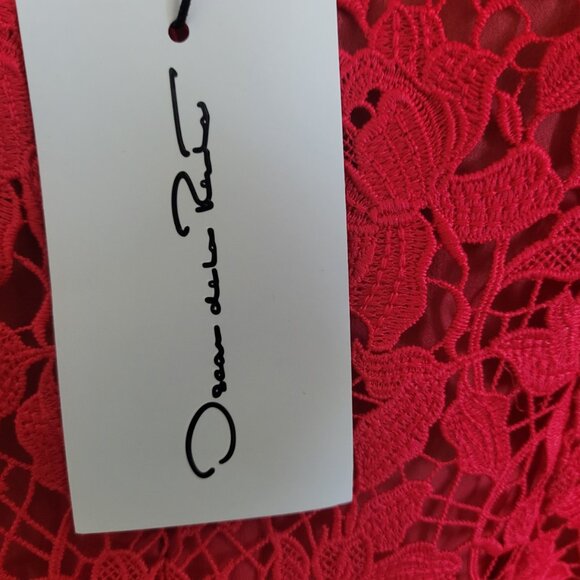 NEW OSCAR DE LA RENTA Women's Floral-Appliqué Lace Minidress in Red, Size 0 - Picture 7 of 9